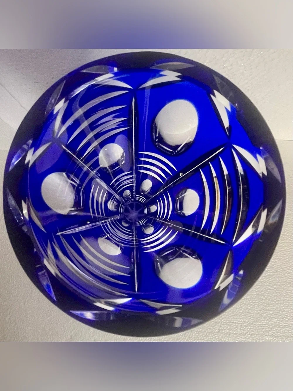 Vintage Cobalt Blue Cut Crystal Vase 12” Pedestal Geometric Art Glass Heavy Read